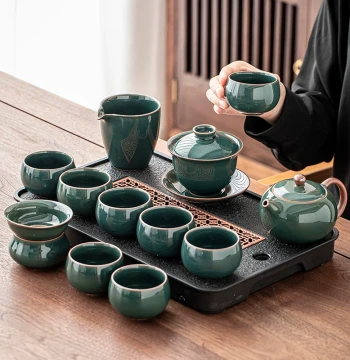 2026 New Ge Kiln Tea Set Home Luxury High-End Dedicated Brewing Complete Kung Fu Teapot and Tea Cups