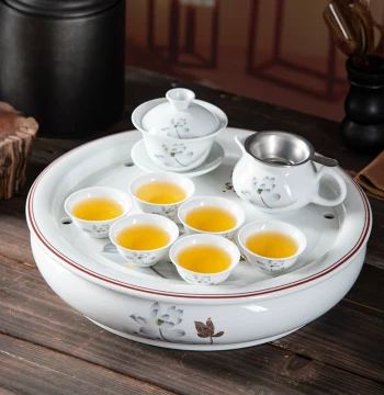 Chaoshan Traditional White Porcelain Complete Kung Fu Tea Set, Elegant Small Set with Ceramic Tea Tray and Thin-Walled Teacups for Home and Office