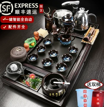 Complete Tea Tray Set with Kung Fu Tea Service, Fully Automatic Integrated Tea Station with Mist and Flowing Water Feature, Includes Teapot and Cups for Home Living Room
