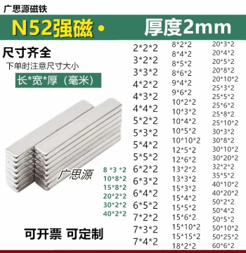 Rectangular 2mm Thick Magnet Sheet, Millimeter Strip Patch Neodymium Iron Boron Magnet, Permanent N52 Powerful Magnetic Steel