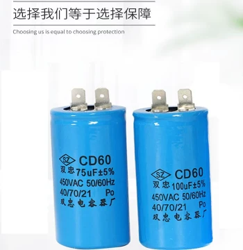 CD60 Plug-In Capacitor AC Start and Run Motor for Washing Machine and Water Pump, 100UF/200UF/250/500UF