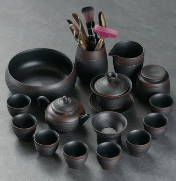 Purple Pottery Kung Fu Tea Set, Retro Home Simple Ceramic Zisha Teapot Gaiwan Complete Teacup Gift Box Set