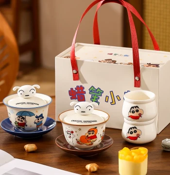 Crayon Shin-chan Ceramic Tea Set, Home and Office Kung Fu Tea Gaiwan and Cups, Housewarming Gift