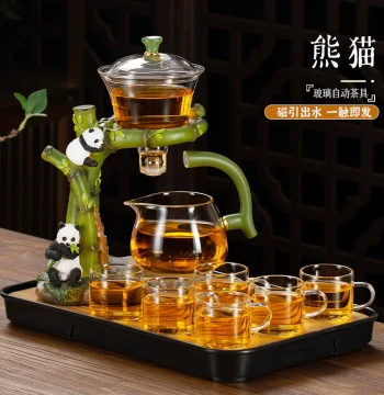 Automatic Glass Tea Set, Complete Home Lazy Brewing System, Kung Fu Teapot and Cups, 2025 New Arrival for Office Use