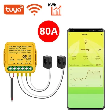 Tuya WiFi Switch Controller 80A Energy Meter Current Power Statistics Monitoring Device CT Module