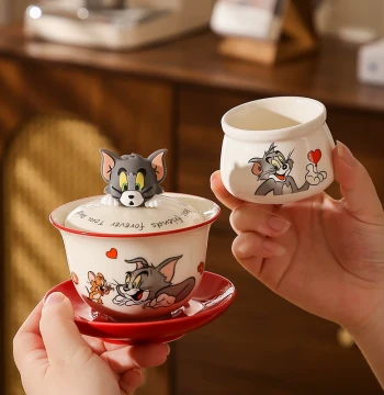 Tom and Jerry Ceramic Gaiwan, Cute High-Value Couple's Office Personal Gongfu Tea Cup Set