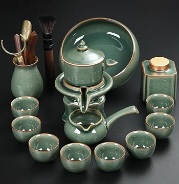 Ge Kiln Lazy Automatic Complete Kung Fu Tea Set Six Gentlemen Set Home Office Light Luxury Premium Teacup Teapot