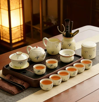 Gemstone Yellow Kung Fu Tea Set - Light Luxury Premium Ceramic Teapot & Teacups, Complete Gaiwan Set for Home Gifting