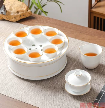 Light Luxury Gold-Trimmed Chaoshan Traditional Ceramic Kung Fu Tea Set with Tea Tray, Gaiwan, Teacups, and Fair Cup for Home Use