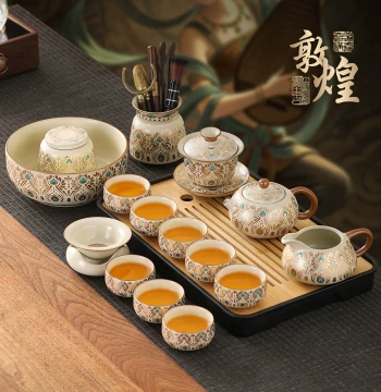 Ru Kiln Kung Fu Tea Set 2026 New Arrival, Home Ceramic Gaiwan, Teapot, Teacups, Dry Tea Tray, Complete Drinking Set