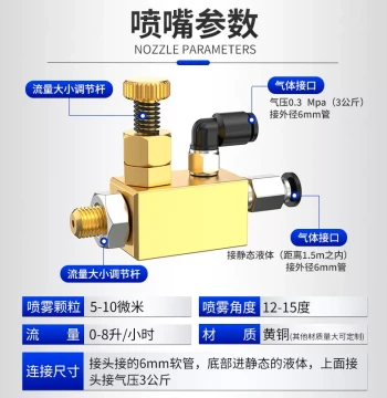 Brass Air Atomizing Nozzle, Low-Flow Spray Head for Edge Banding Machines, Adjustable Siphon Stripper Accessory Cleaning Device