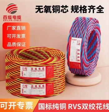National Standard RVS Flower Wire, Pure Copper Core, 2-Core 0.75/1.5/2.5 sq.mm Twisted Strand Cable Power Cord