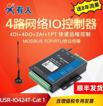 4-Channel Network IO Controller Remote Relay RS485 to Cat1/Ethernet/WiFi Module Control Digital/Analog Input Output USR IOT IO424T