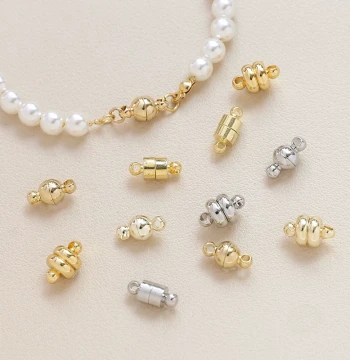 Copper Gold-Plated Color-Preserved Round Ball/Barrel Hamburger Magnetic Clasp DIY Hand Necklace Pearl Connector Accessories Materials