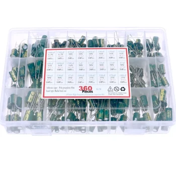 24 Types 360 Pieces (1uF~1500uF) 10V-63V High Frequency Low Impedance Filter Green-Gold Aluminum Electrolytic Capacitor Kit