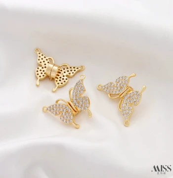 14K Gold-Plated Color-Fast Micro-Set Zircon Butterfly Magnetic Connector Clasp for DIY Pearl Bracelet Necklace End Accessories