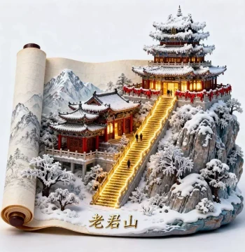 Laojun Mountain Scroll Refrigerator Magnet 2025 New Metal 3D Magnetic Sticker - Henan Travel Souvenir Gift