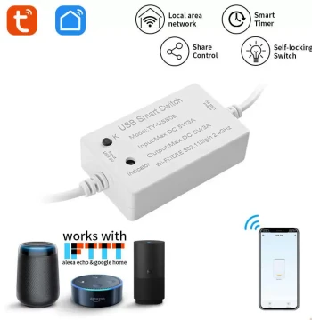 Compatible with Tuya WiFi Single-Channel USB 5V3A Switch Module, Momentary/Self-Locking Remote Voice Control for Alexa