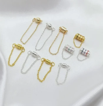 18K Gold-Plated Color-Preserving Silver Magnetic Clasp Safety Chain Anti-Drop End Connector for DIY Bracelet Jewelry Accessories