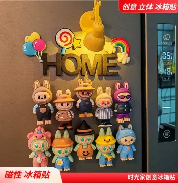 Cartoon Cute Labubu Refrigerator Magnet Sticker 3D Creative Personalized Anime Entrance Door Pegboard Magnetic Sticker
