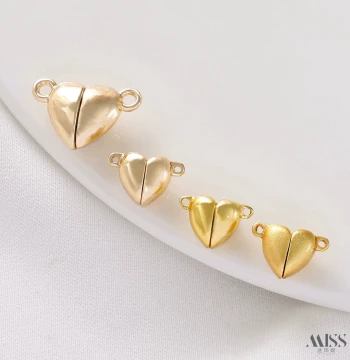 14K Gold-Filled Color-Preserved Sand Gold Heart Magnetic Clasp DIY Handmade Bracelet Necklace Connector Snap Jewelry Accessories