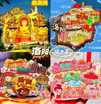 [Luoyang] Metal China Original Fridge Magnet, Henan Longmen Grottoes City Souvenir, National Trend Wooden Magnetic Sticker