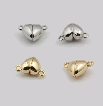 Color-Preserved 18K Gold-Filled Heart Magnetic Clasp, White Gold Peach Heart Magnetic Clasp for Bracelets and Necklaces, DIY Accessories