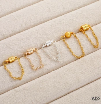 14K Gold-Plated Color-Retaining 18K Sand Gold Safety Chain Magnetic Clasp DIY Bracelet Necklace End Connector Magnetic Buckle Accessories