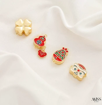 Color-Preserved 18K Gold-Filled Awakening Lion, Koi, and Four-Leaf Clover Magnetic Clasp for DIY Bracelet and Necklace End Connections