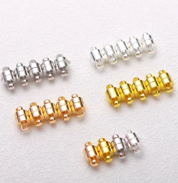 14K Copper Gold-Plated Color-Safe Round Magnetic Clasp for Handmade DIY Bracelet Finishing Connector, Copper Silver-Plated Necklace Magnetic Buckle