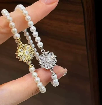DIY Pearl Jewelry Accessories Sunflower Double-Sided Magnetic Clasp Magnetic Necklace Bracelet End Connector Beeswax Clasp