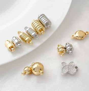 Gold-Plated Copper Color-Retaining Round Ball Barrel Hamburger Magnetic Clasp for DIY Necklace and Pearl Connection Accessories