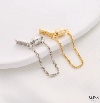 14K Gold Plated Color-Safe Tag Safety Chain Magnetic Clasp Anti-Drop End Cap Connector Clasp Head DIY Bracelet Necklace Accessories