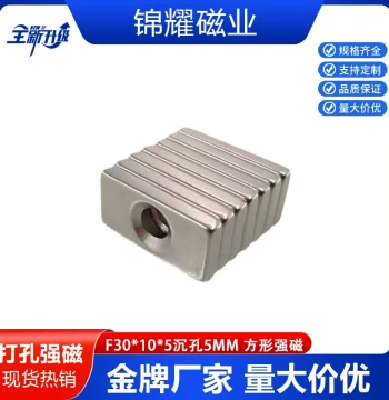 In Stock Square Neodymium Iron Boron Strong Magnet F30x10x5 with 5mm Hole, Rectangular Countersunk Screw Hole Magnet