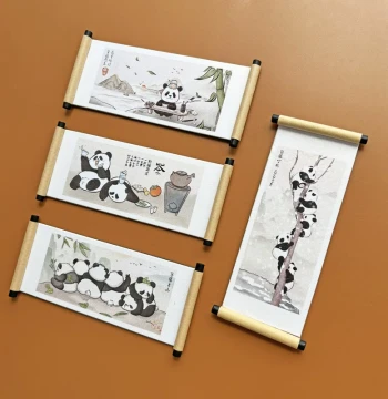 Creative Chinese Painting Style Scroll Giant Panda Huahua Refrigerator Magnet Decorative Magnet Chinese Style Cultural Creative Souvenir Foreigner Gift
