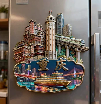 Chongqing Cruise Ship Fridge Magnet 2025 New Metal Embossed Magnet Chongqing Night View Souvenir Gift