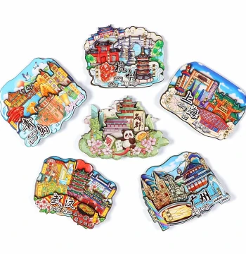 Wooden Refrigerator Magnets for Shanghai, Hangzhou, Shenzhen, Chengdu, Lijiang, Changsha, Xiamen, Sanya, Xi'an Travel Souvenirs