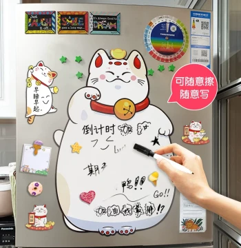 Original Lucky Cat Magnetic Fridge Sticker Memo Board - Erasable Whiteboard Magnet with Creative Cute Design