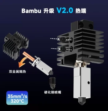Bambu X1C/P1P Extruder Head 2.0 Upgrade Hardened Steel Hotend 3D Printer High-Temperature Detachable Assembly