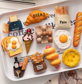 Creative Simulated Food Refrigerator Magnets - 3D Stereo Baguette & Egg Magnetic Decorative Stickers