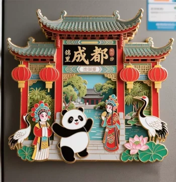 Creative Sichuan Chengdu 3D Metal Refrigerator Magnet, National Trend Home Decor Lucky Gift