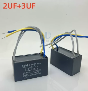 CBB61 2uF+3uF / 2.5+2.5 450V Fan Ceiling Fan Light Speed Control Start Capacitor - 4-Wire Dual Capacitor