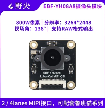 Wildfire GC08A8 Camera Module 8MP 2/4 Lanes MIPI Interface Compatible with Luban Cat Board