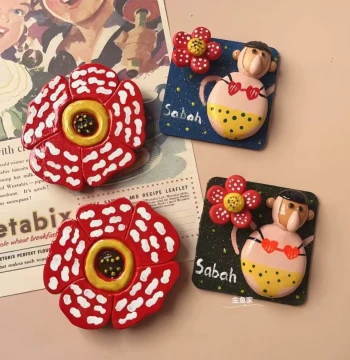 Hand-Painted Malaysia Souvenir Cultural Creative Rafflesia and Proboscis Monkey Kota Kinabalu Sabah Refrigerator Magnet