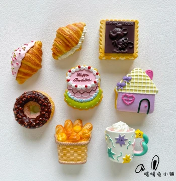 Nuan Nuan Tu Creative Cute Cartoon Food Play Snack Bread Resin 3D Refrigerator Magnet Home Decor
