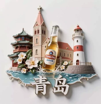 Qingdao Cultural Creative Refrigerator Magnets 2025 New Metal Embossed Magnets, Qingdao Beer Tourist Souvenirs and Gifts