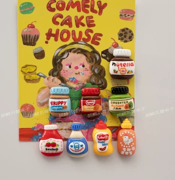 Cute Peanut Butter Refrigerator Magnet, Simulated 3D Mini Sauce Jar, Polaroid Photo Memo Board, Magnetic Decor