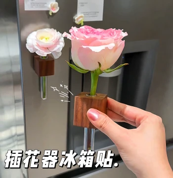 Solid Wood Flower Arranger Creative Test Tube Vase Refrigerator Magnet Memo Holder Hydroponic Plant Vase