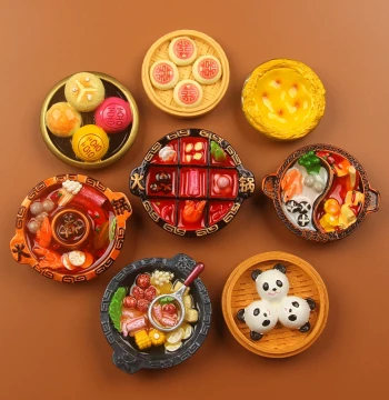 Creative 3D Chongqing Hot Pot Egg Tart Bun Resin Refrigerator Magnet Magnetic Sticker City Travel Souvenir Home Decoration