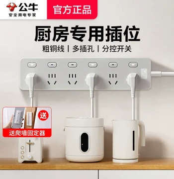 Extension Power Strip with Individual Switches for Kitchen